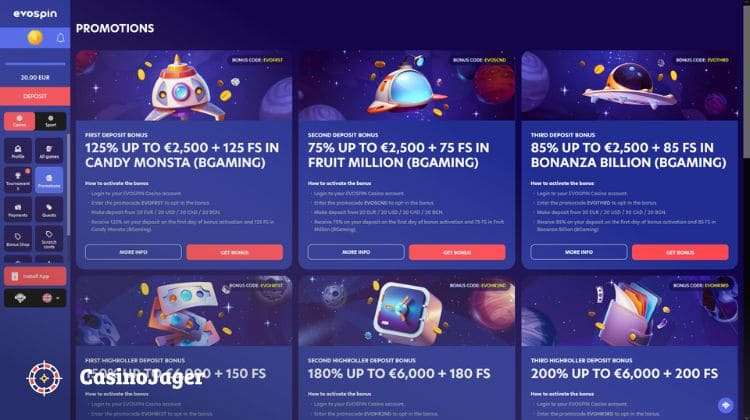 Evospin Promoties en Bonussen