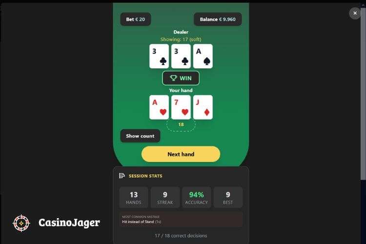 Oefen Basisstrategie als CasinoJager Lid