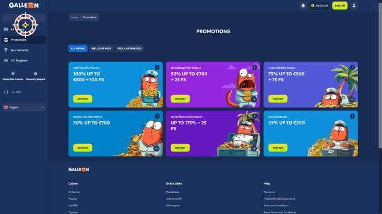 Galleon Promoties en Bonussen