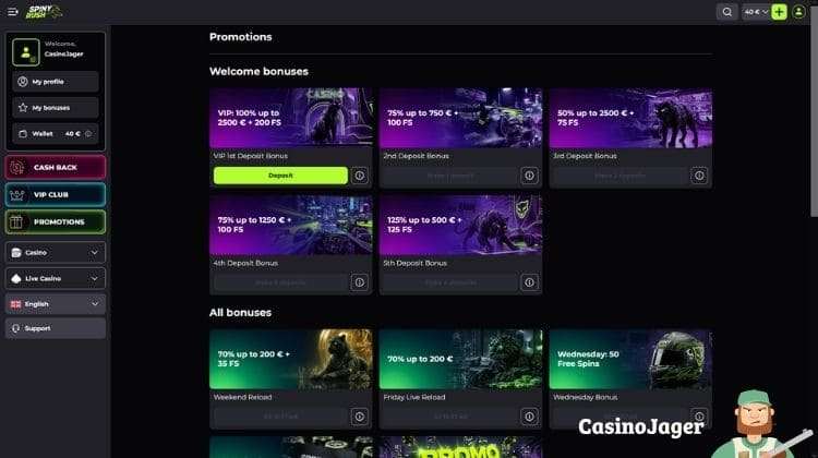 SpinyRush Promoties en Bonussen