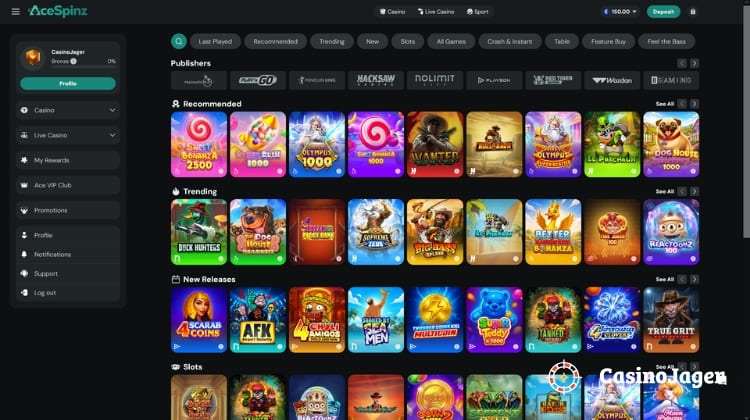 Ace Spinz Casino Spelaanbod